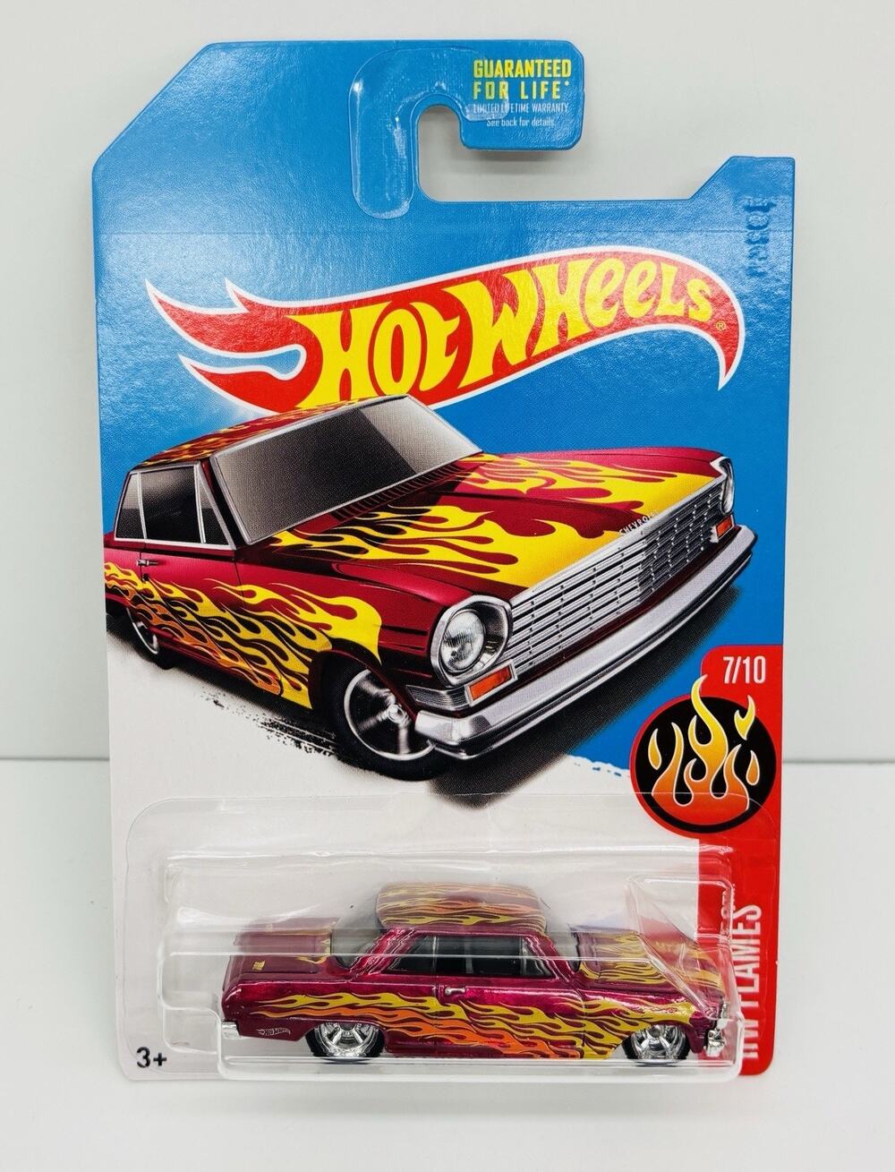 Hot Wheels Flames STH '63 Chevy II Magenta 2017 Super Treasure Hunt w/ Protector